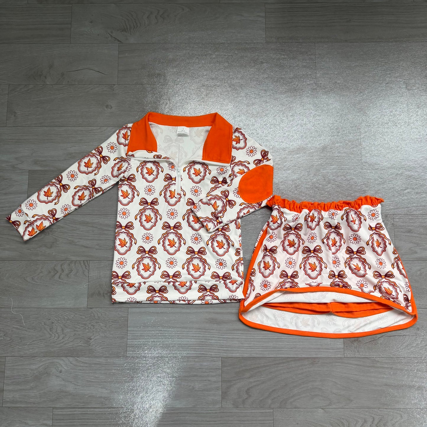 Leaves long sleeve pullover top matching skorts girls outfit preorder