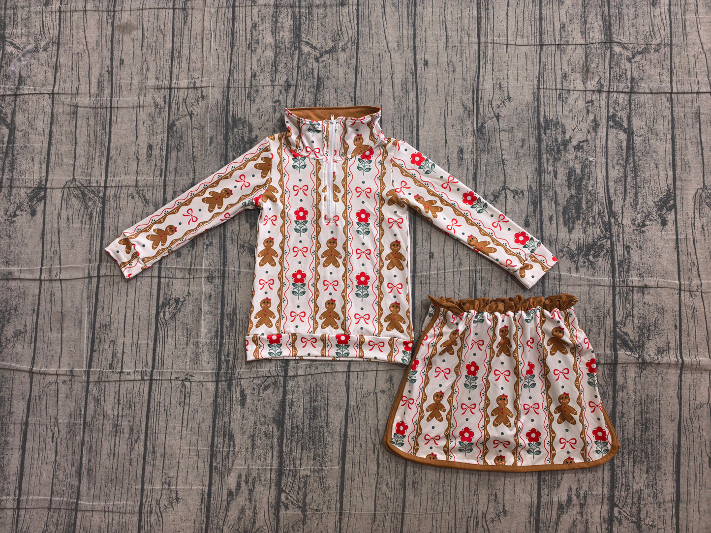 Christmas gingerbread pullover matching skort  girls long sleeve outfit preorder