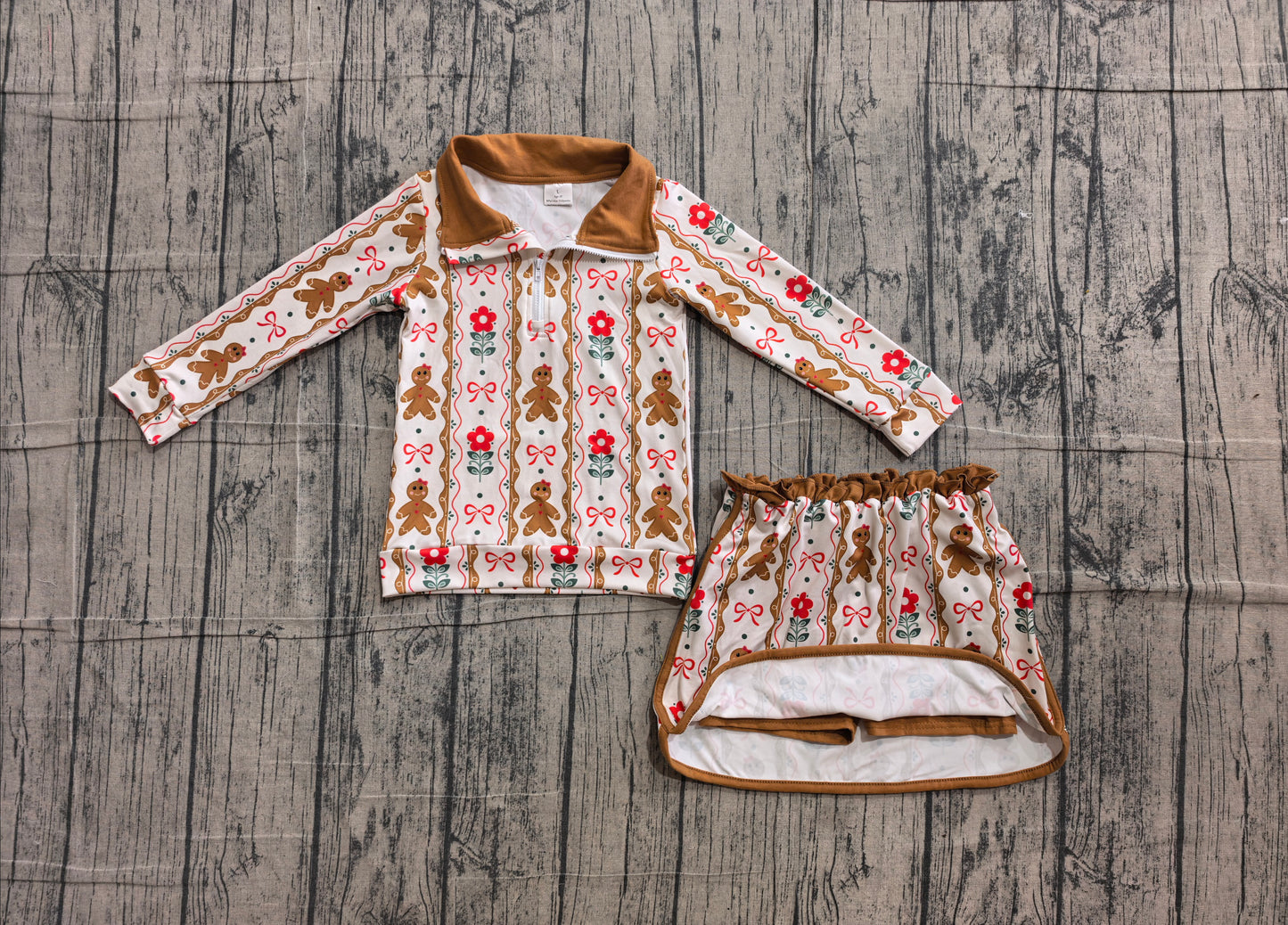 Christmas gingerbread pullover matching skort  girls long sleeve outfit preorder