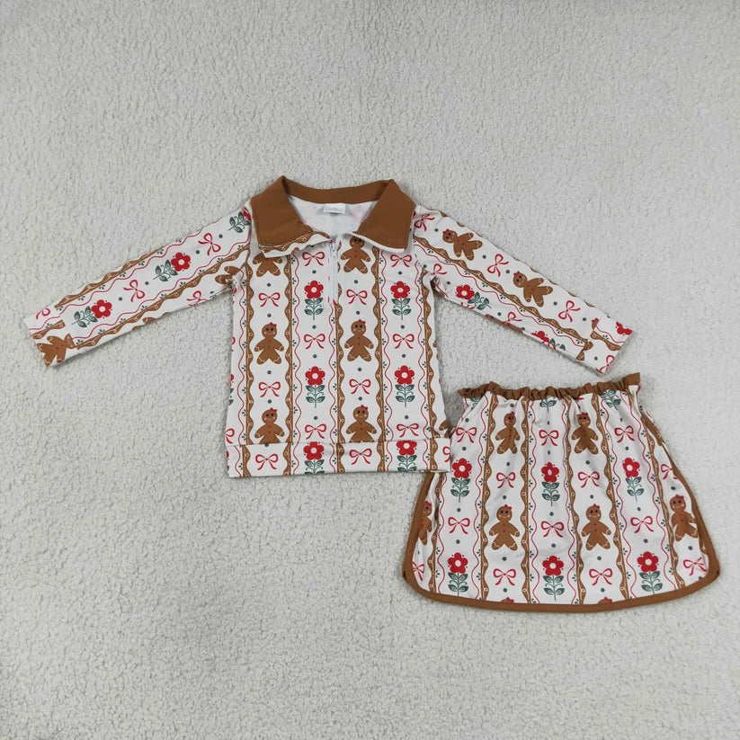 Orange flowers long sleeve pullover top matching skorts girls outfit