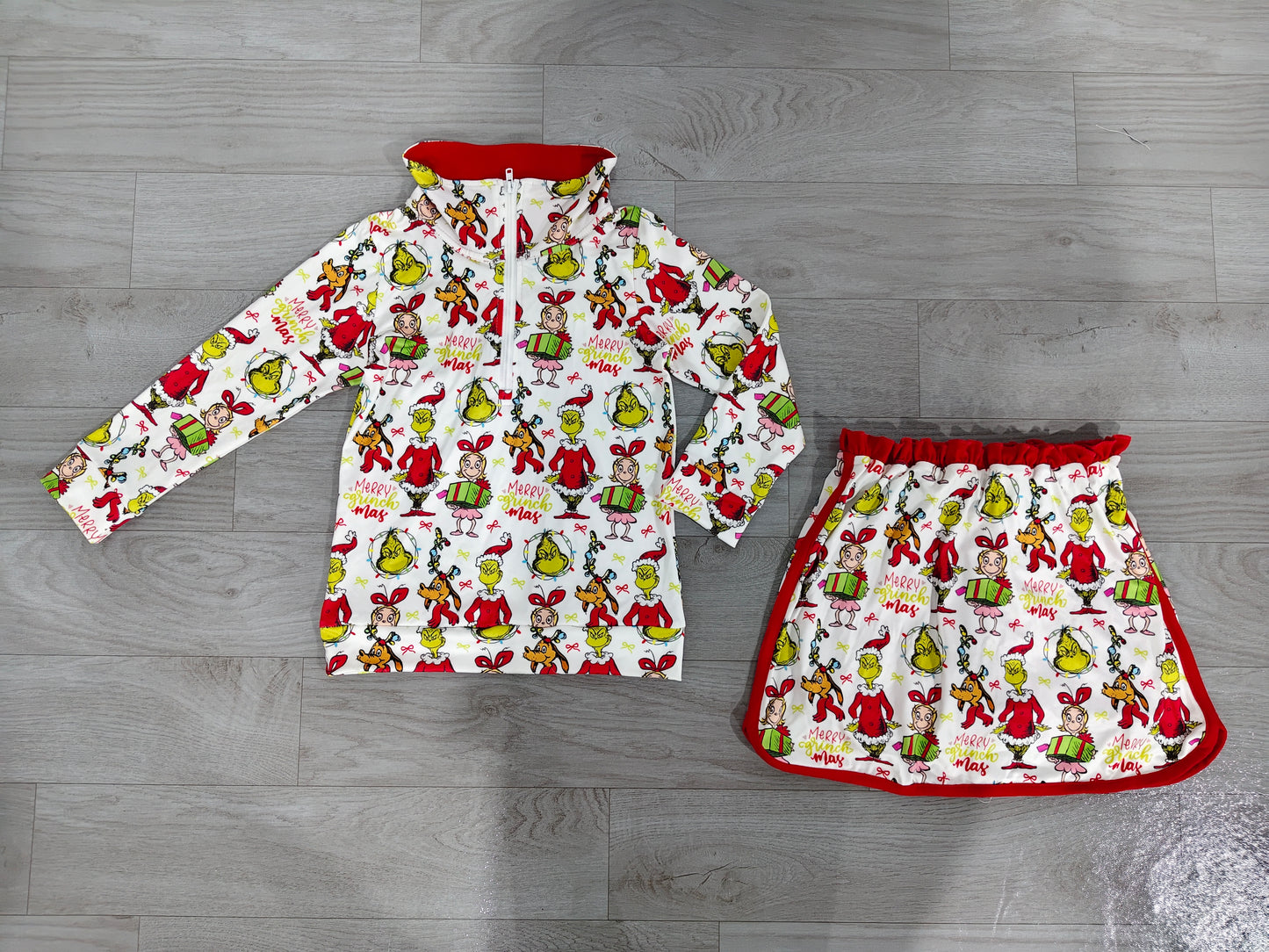 Christmas greenface pullover matching skort  girls long sleeve outfit preorder