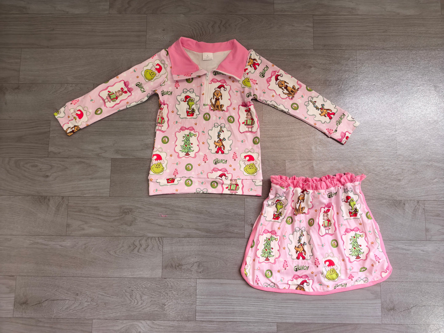 Christmas greenface pullover matching skort  girls long sleeve outfit preorder
