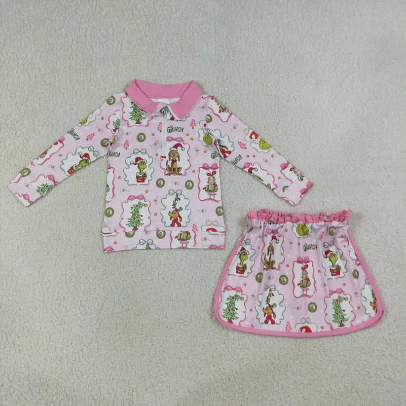 Orange flowers long sleeve pullover top matching skorts girls outfit