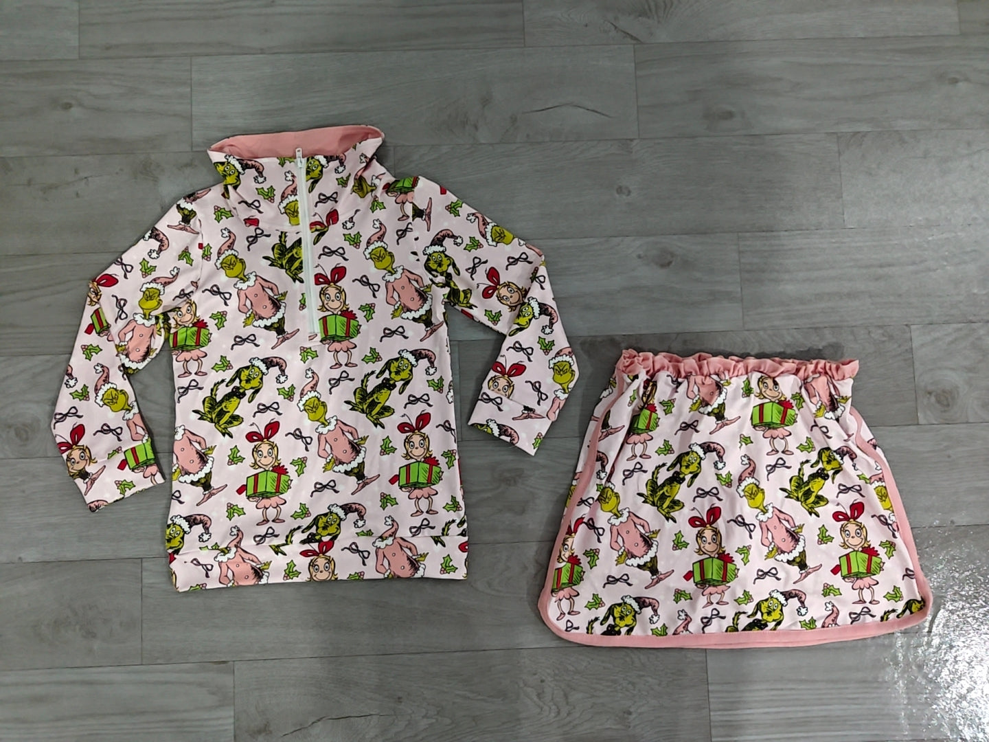 Christmas greenface pullover matching skort  girls long sleeve outfit preorder
