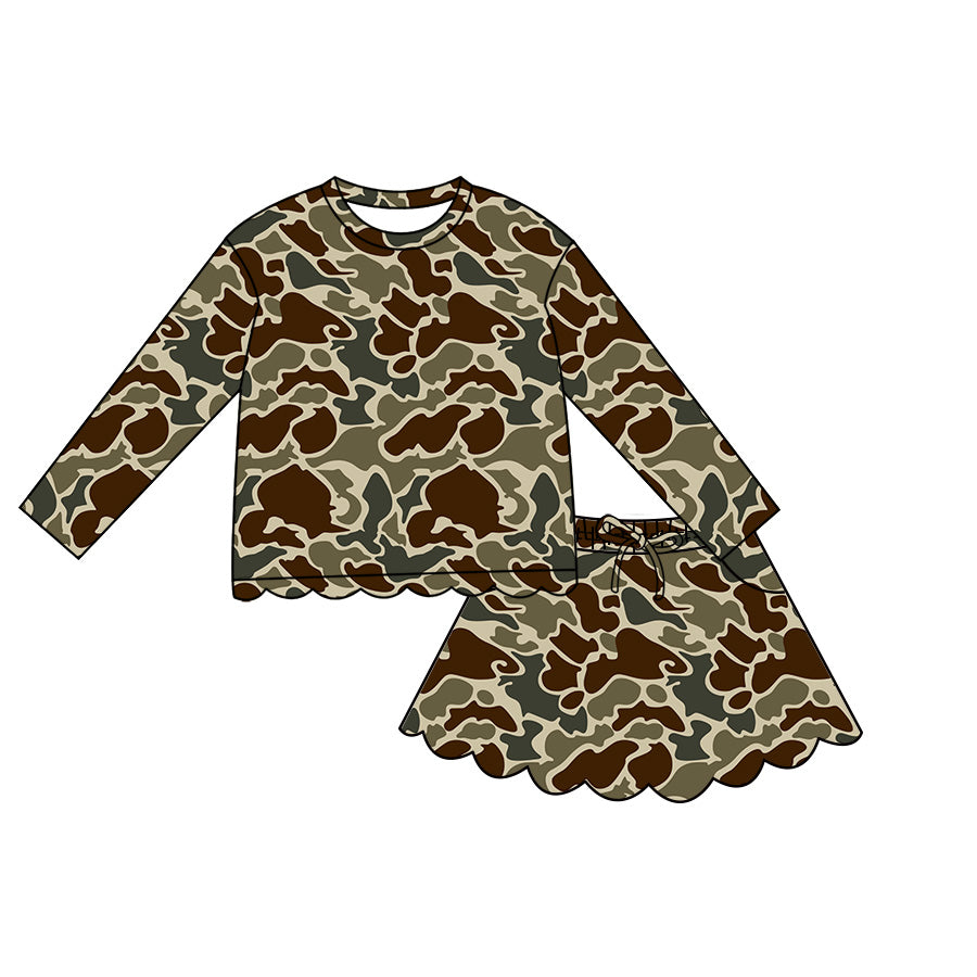 Dark brown camo top matching shorts girls summer outfit preorder