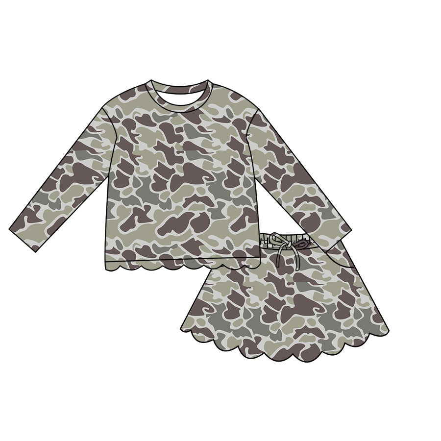 Dark grey camo top matching skorts girls summer outfit preorder