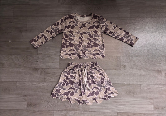 Dark grey camo top matching skorts girls summer outfit preorder