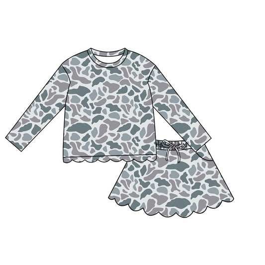 Light grey Camo top matching skorts girls summer outfit preorder