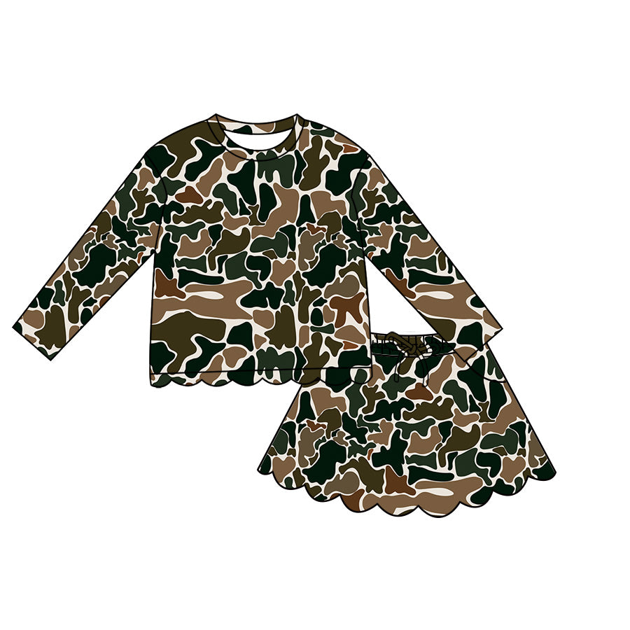 Dark green Camo top matching skorts girls summer outfit preorder