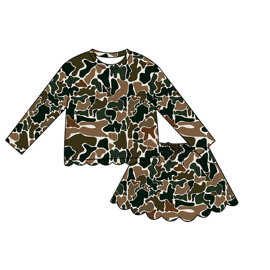 Dark green Camo top matching skorts girls summer outfit preorder