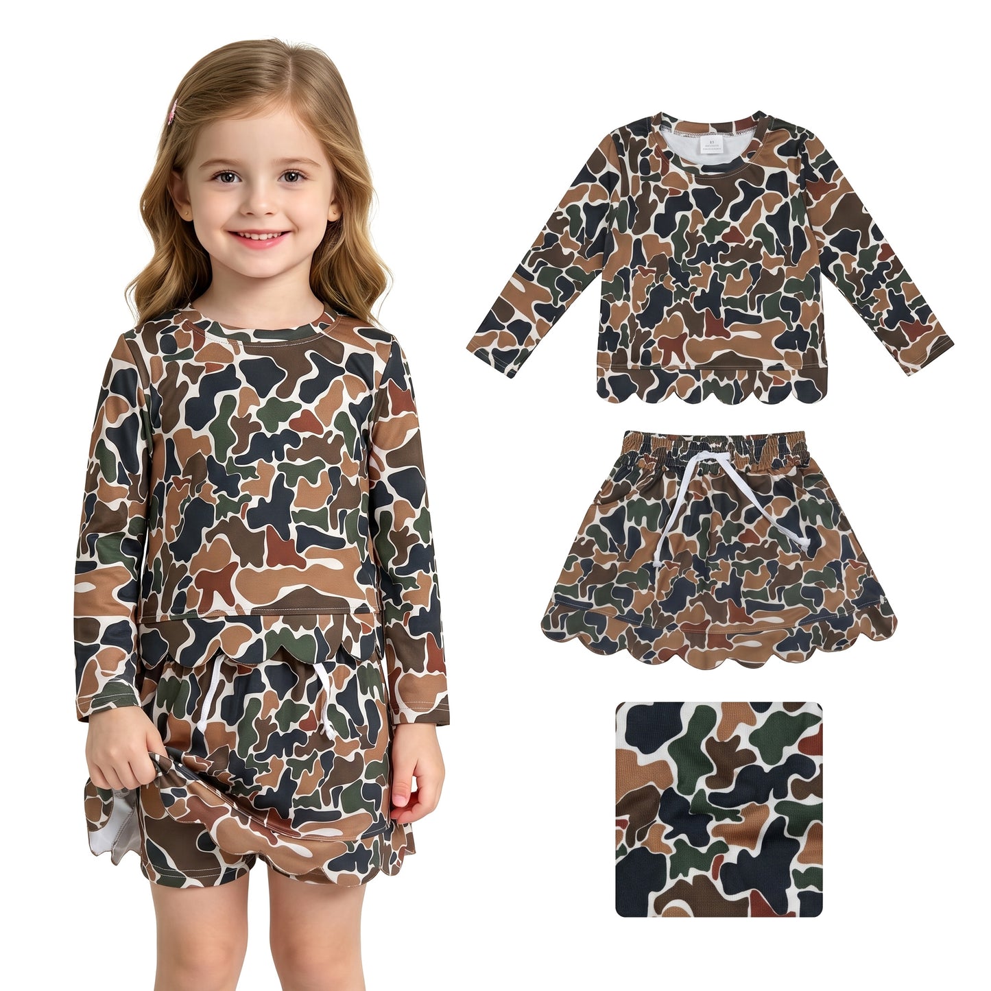 Dark green Camo top matching skorts girls summer outfit