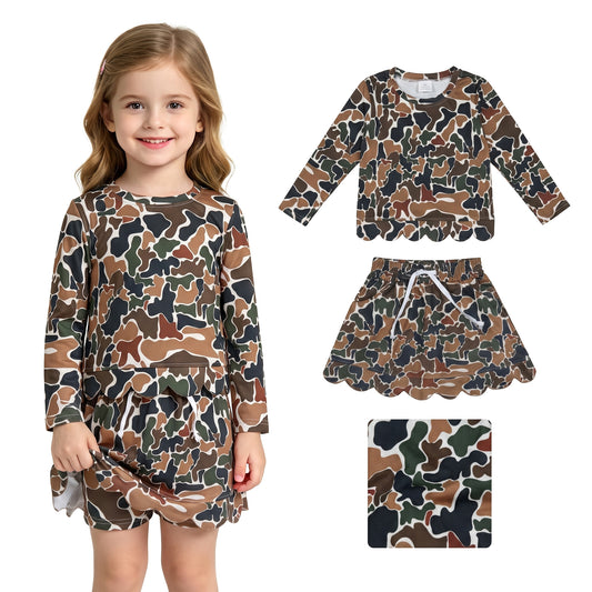 Dark green Camo top matching skorts girls summer outfit