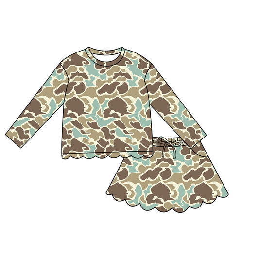 Light khaki Camo top matching skorts girls summer outfit preorder