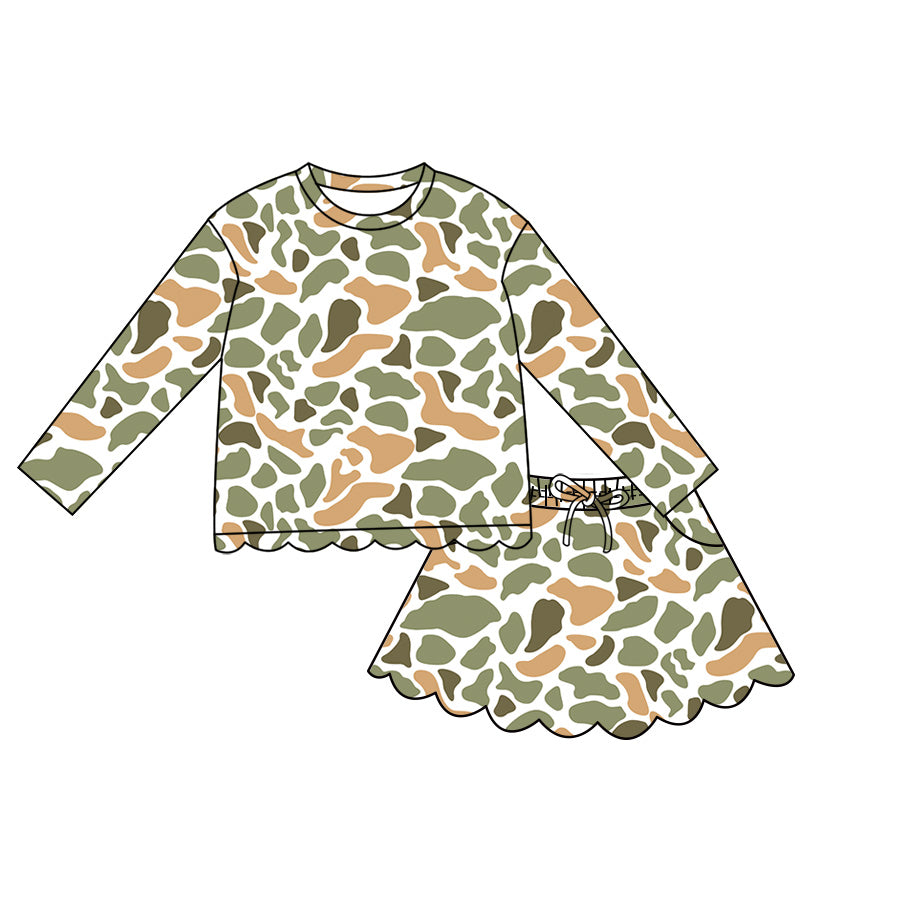 Light green Camo top matching skorts girls summer outfit preorder
