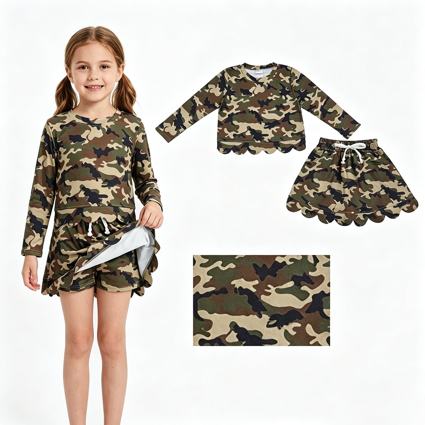 Black green Camo top matching skorts girls summer outfit