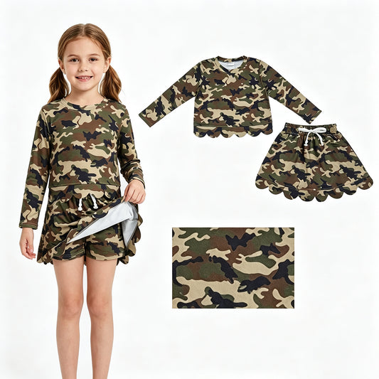 Black green Camo top matching skorts girls summer outfit