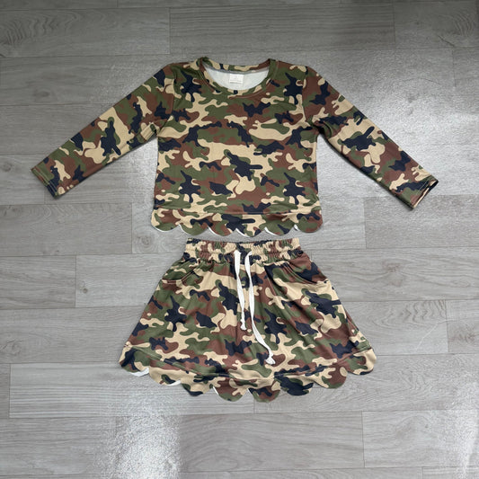 Black green Camo top matching skorts girls summer outfit preorder