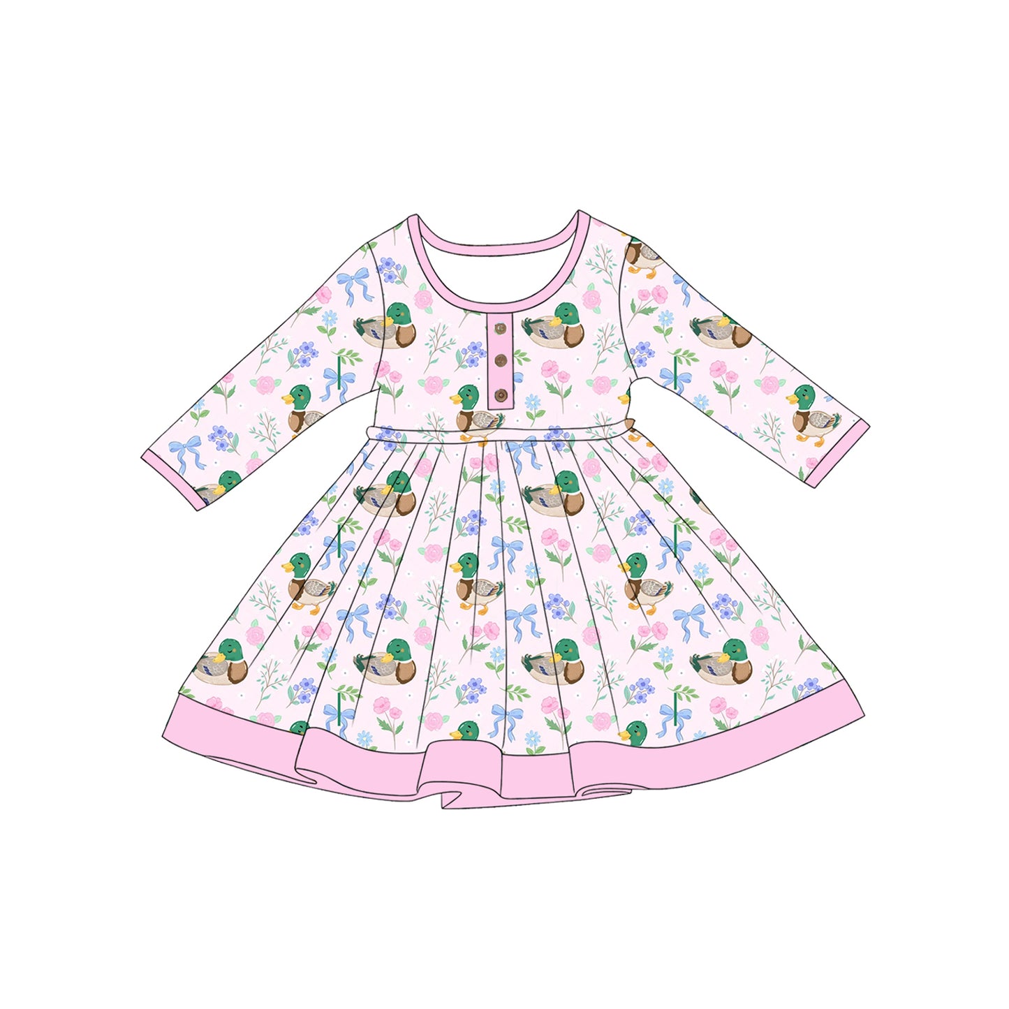 Mallard duck print girls long sleeve dress preorder