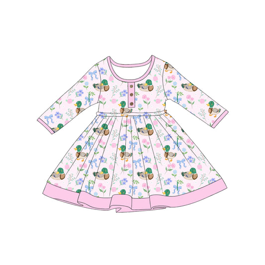 Mallard duck print girls long sleeve dress preorder