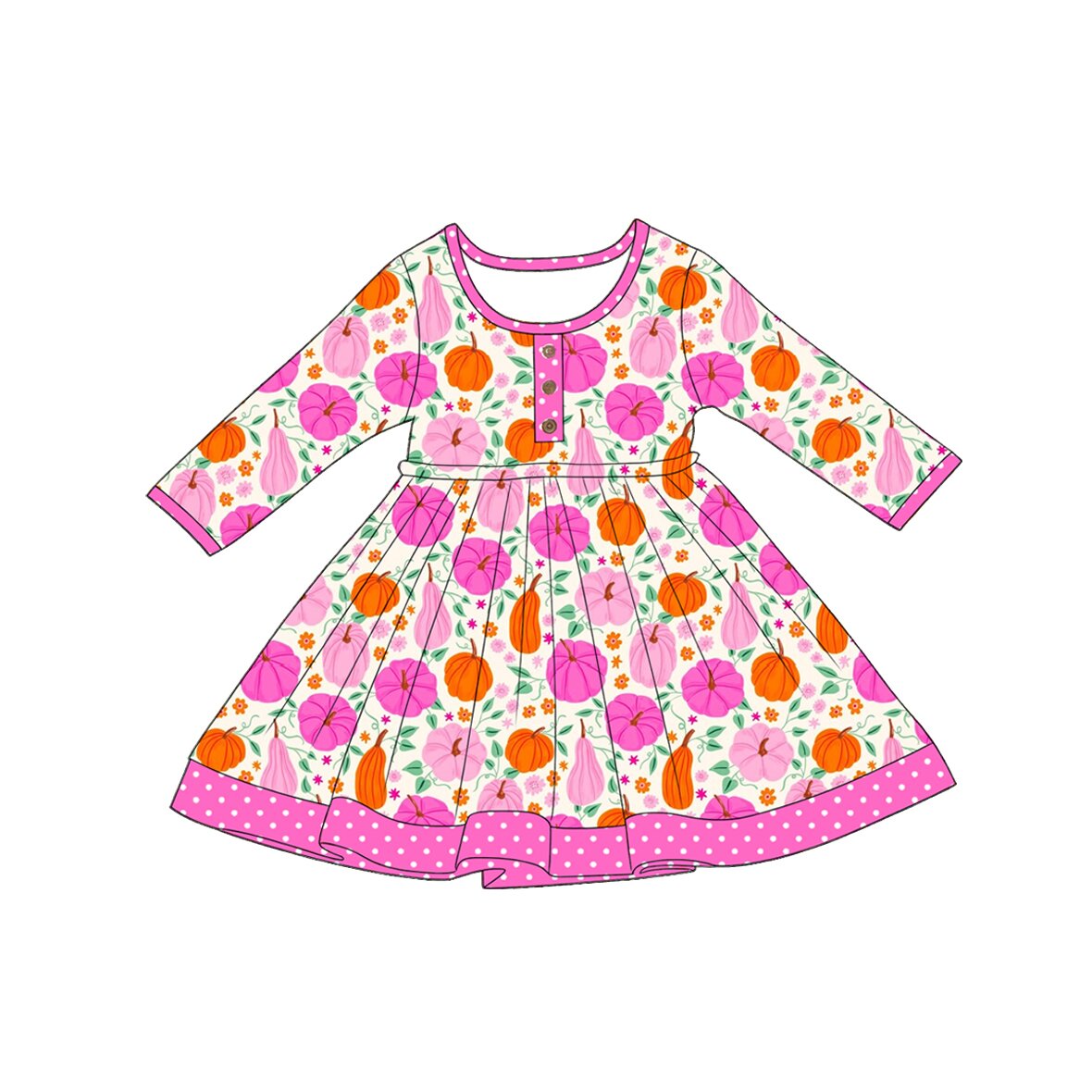 Fall pumpkins print girls long sleeve dress preorder
