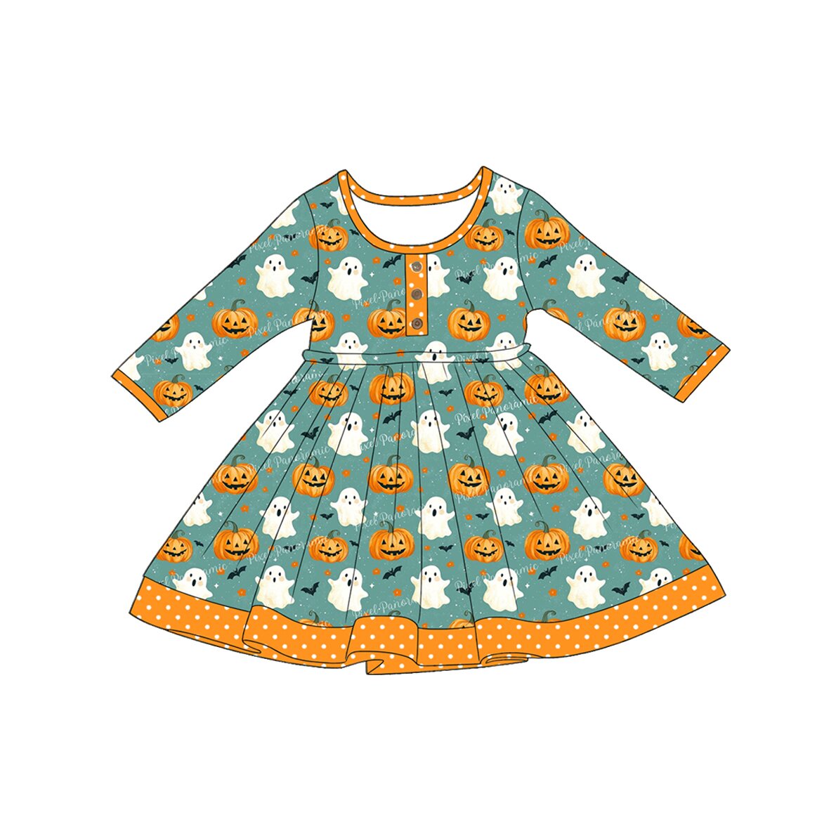 Halloween pumpkins print girls long sleeve dress preorder