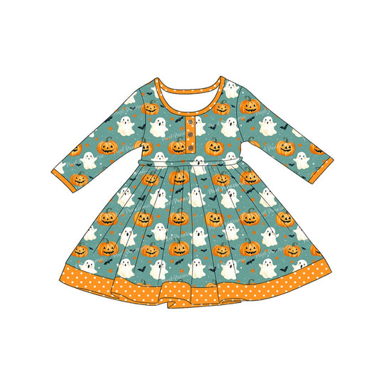 Halloween pumpkins print girls long sleeve dress preorder