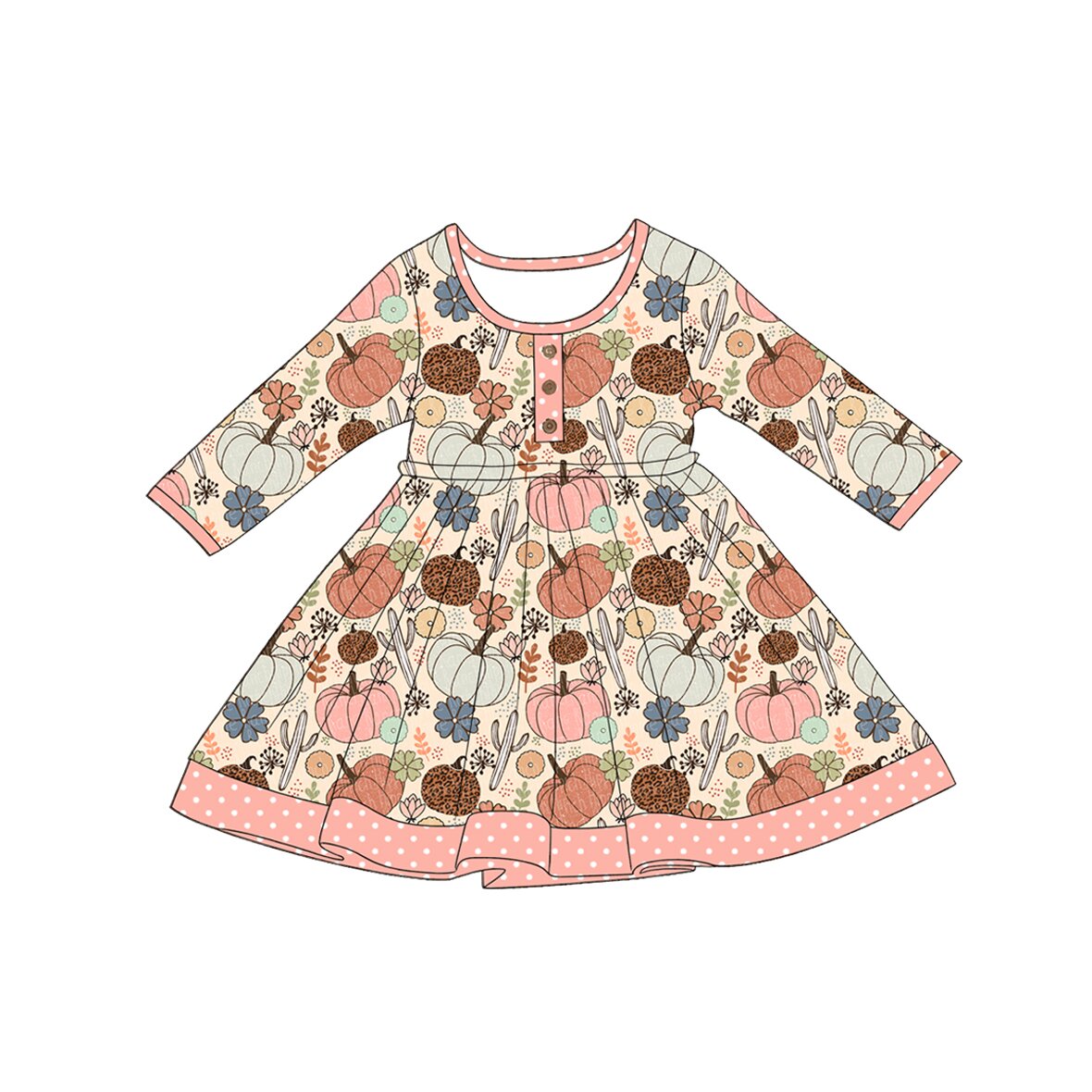 Fall pumpkins print girls long sleeve dress preorder
