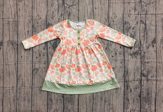 Fall pumpkins print girls long sleeve dress preorder