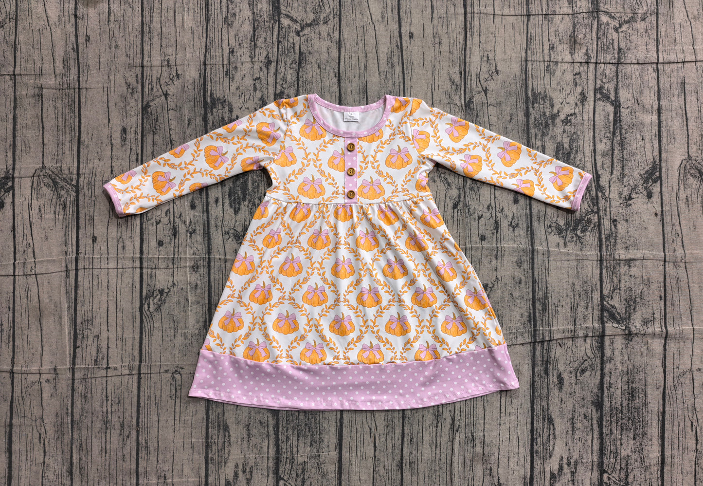 Fall pumpkins print girls long sleeve dress preorder