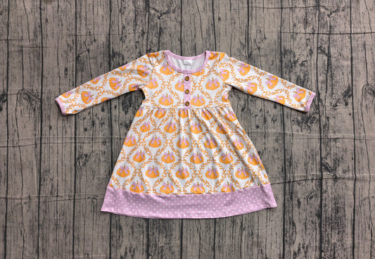 Fall pumpkins print girls long sleeve dress preorder