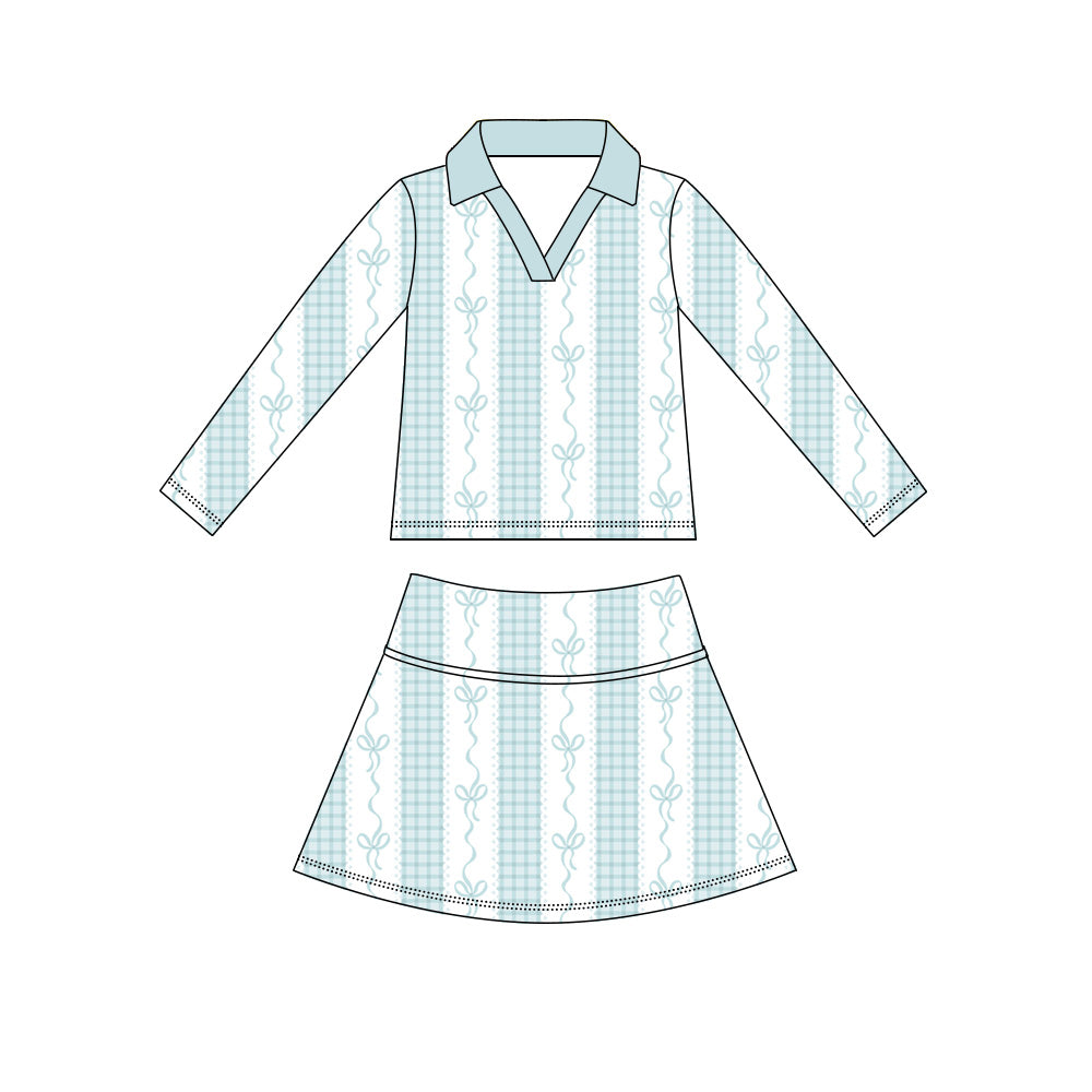 Bow print long sleeve yoga top matching skorts girls spring fall outfit preorder