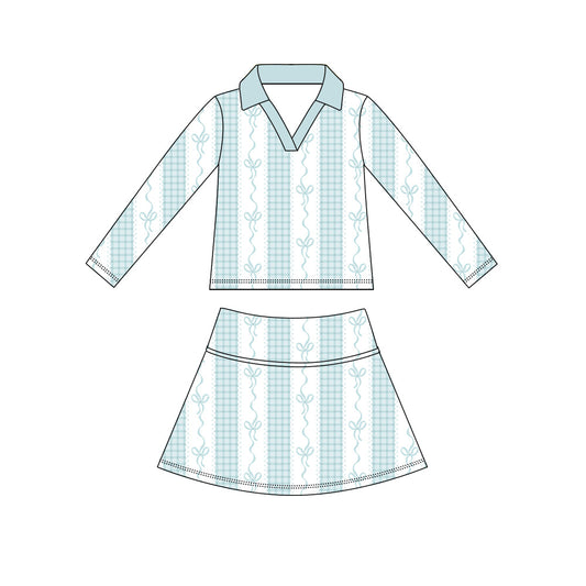 Bow print long sleeve yoga top matching skorts girls spring fall outfit preorder