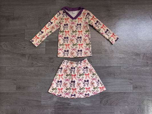 Colorful bow long sleeve yoga top matching skorts girls spring fall outfit preorder