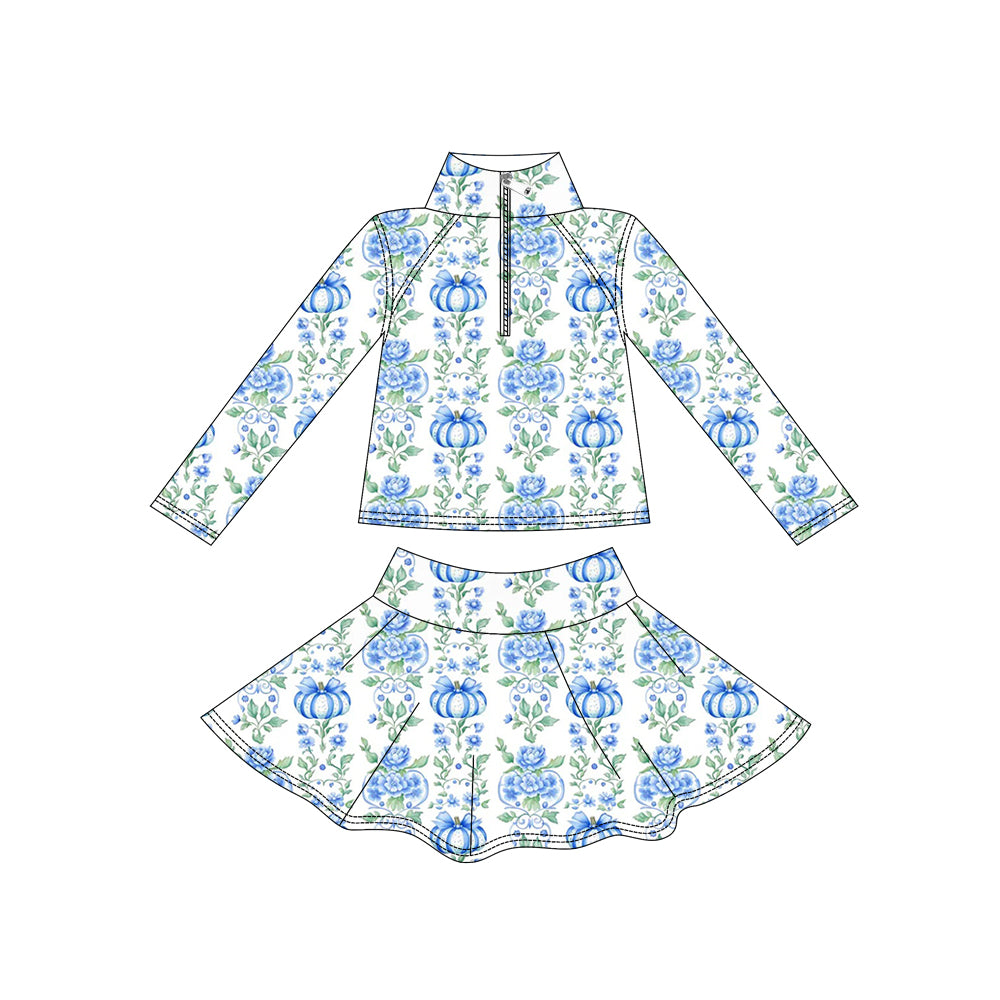 Blue pumpkin long sleeve pullover top matching skorts girls outfit preorder