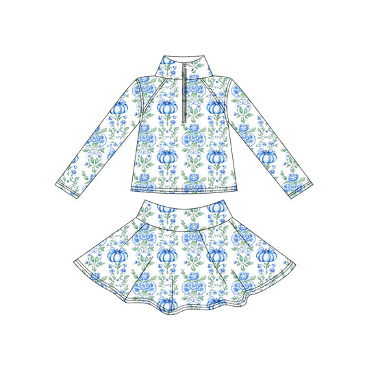 Blue pumpkin long sleeve pullover top matching skorts girls outfit preorder