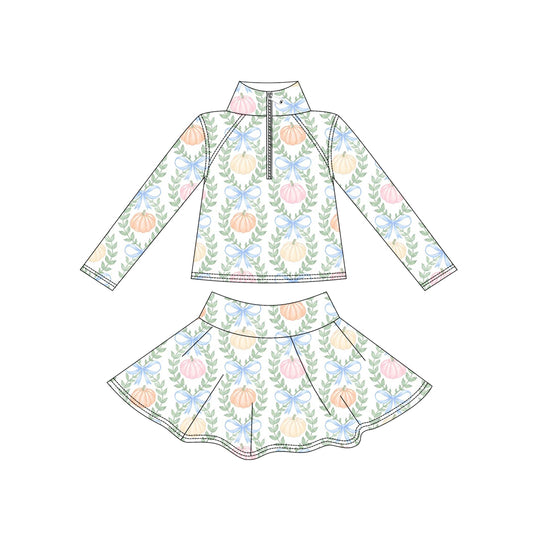 Fall pumpkin long sleeve pullover yoga top matching skorts girls outfit preorder