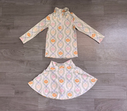 Fall pumpkin long sleeve pullover yoga top matching skorts girls outfit preorder