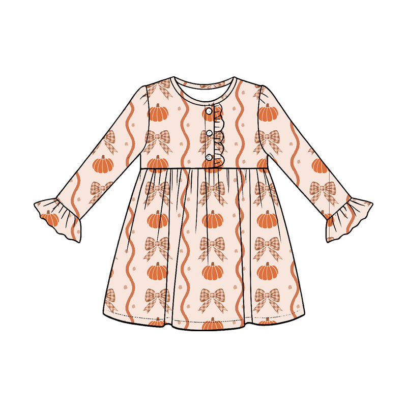 Fall pumpkins print girls long sleeve dress preorder