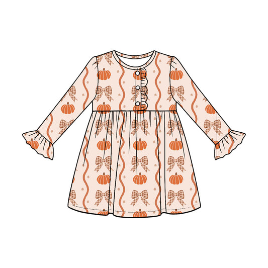 Fall pumpkins print girls long sleeve dress preorder
