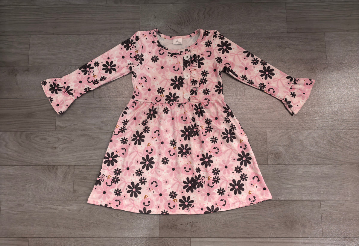Halloween pumpkins print girls long sleeve dress preorder