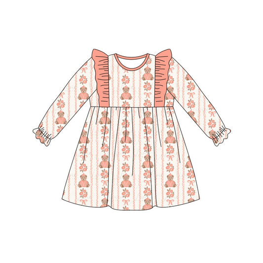 Bear pumpkin print girls long sleeve dress preorder