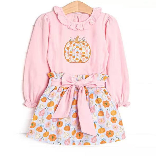 Floral pumpkin long sleeve top matching skirt girls outfit preorder