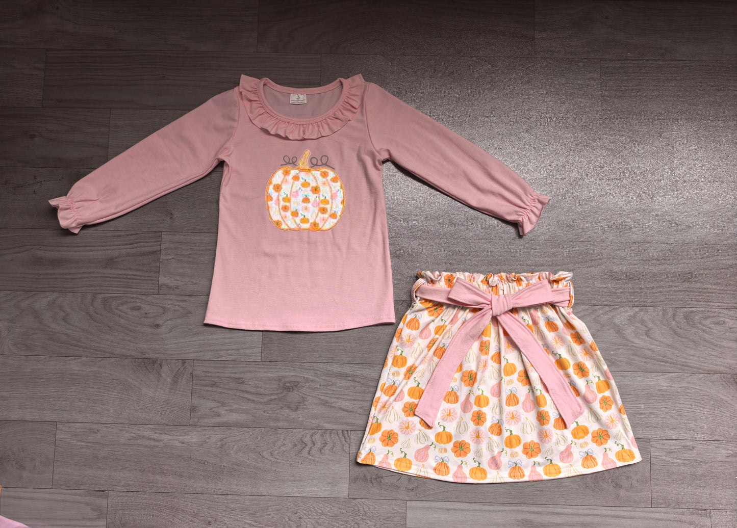 Embroidery Floral pumpkin long sleeve top matching skirt girls outfit preorder