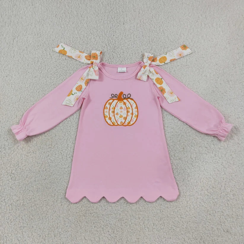 Embroidery Floral pumpkin long sleeve top matching skirt girls outfit