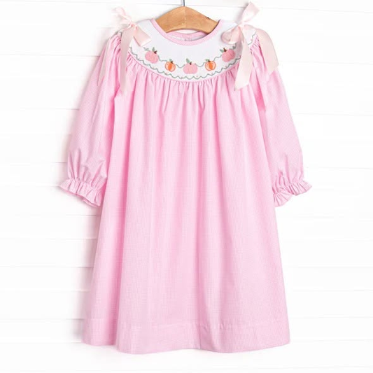 Fall pumpkin print girls long sleeve pink dress preorder