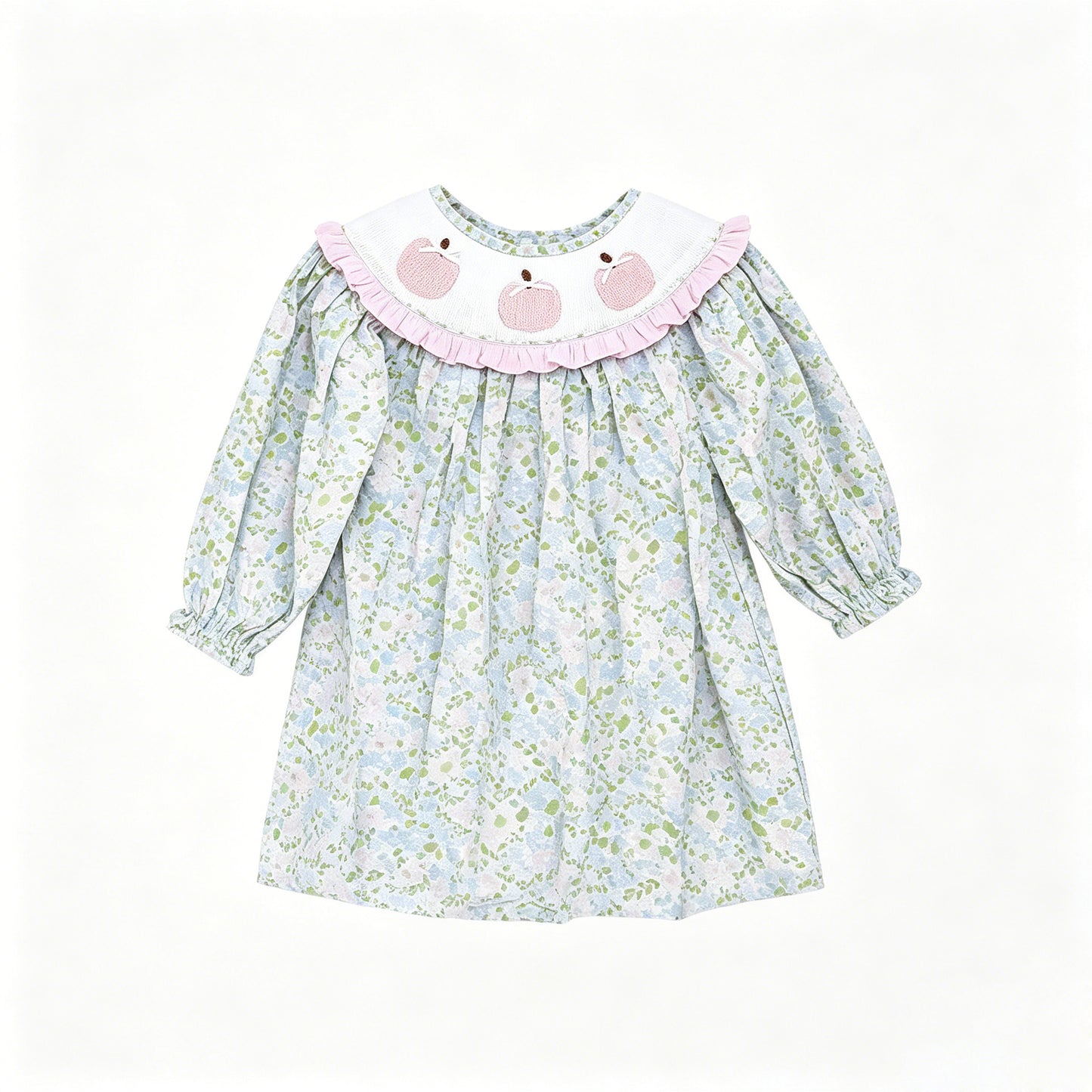 Fall pink pumpkin blue floral print girls long sleeve dress preorder