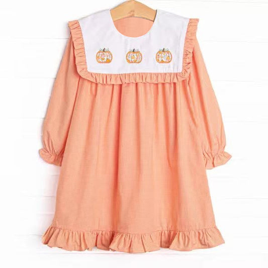 Floral pumpkin girls long sleeve fall winter dress preorder
