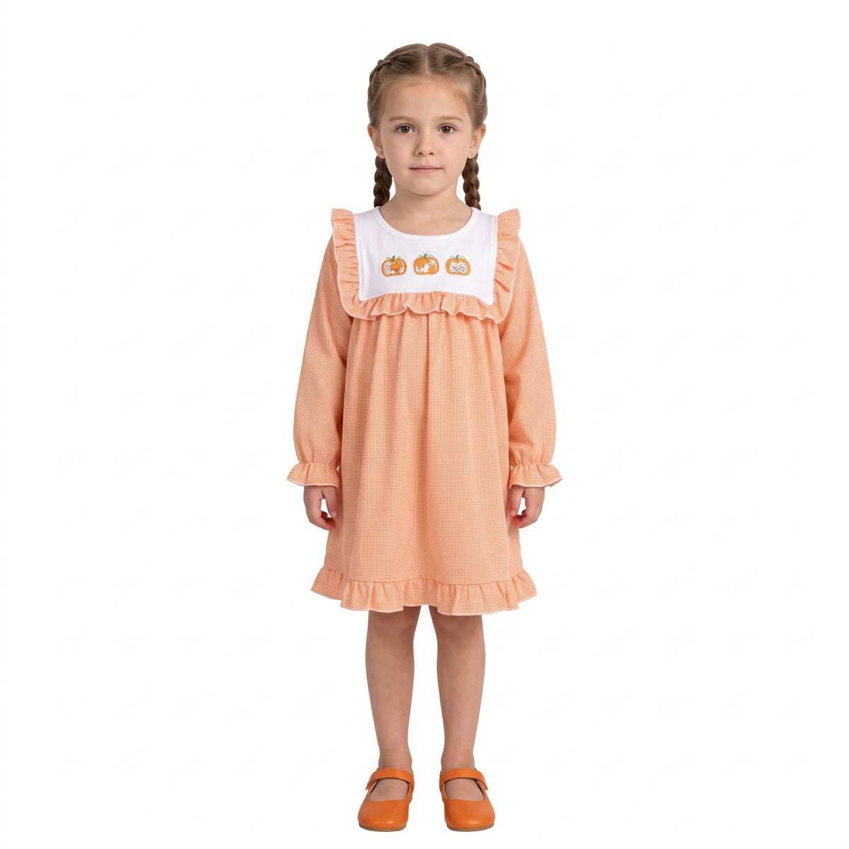 Floral pumpkin girls long sleeve fall winter embroidery dress