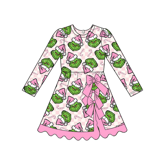 Christmas green face print girls long sleeve yoga dress preorder
