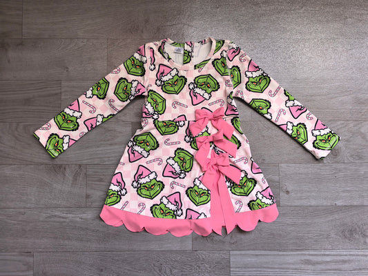 Christmas green face print girls long sleeve yoga dress preorder
